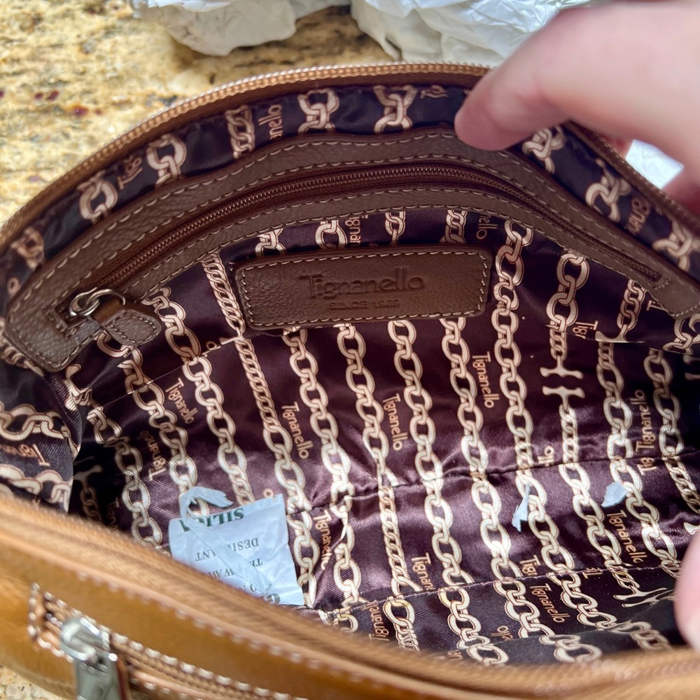 Tignanello Brown Pebbled Leather Shoulder Bag NWT Cognac Silver Hardware - Picture 7 of 7